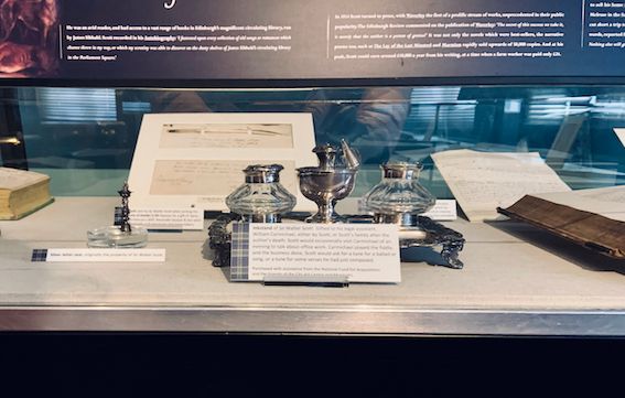 Sir Walter Scott's silver seal (L) and inkstand set, as displayed at The Writers' Museum, Edinburgh