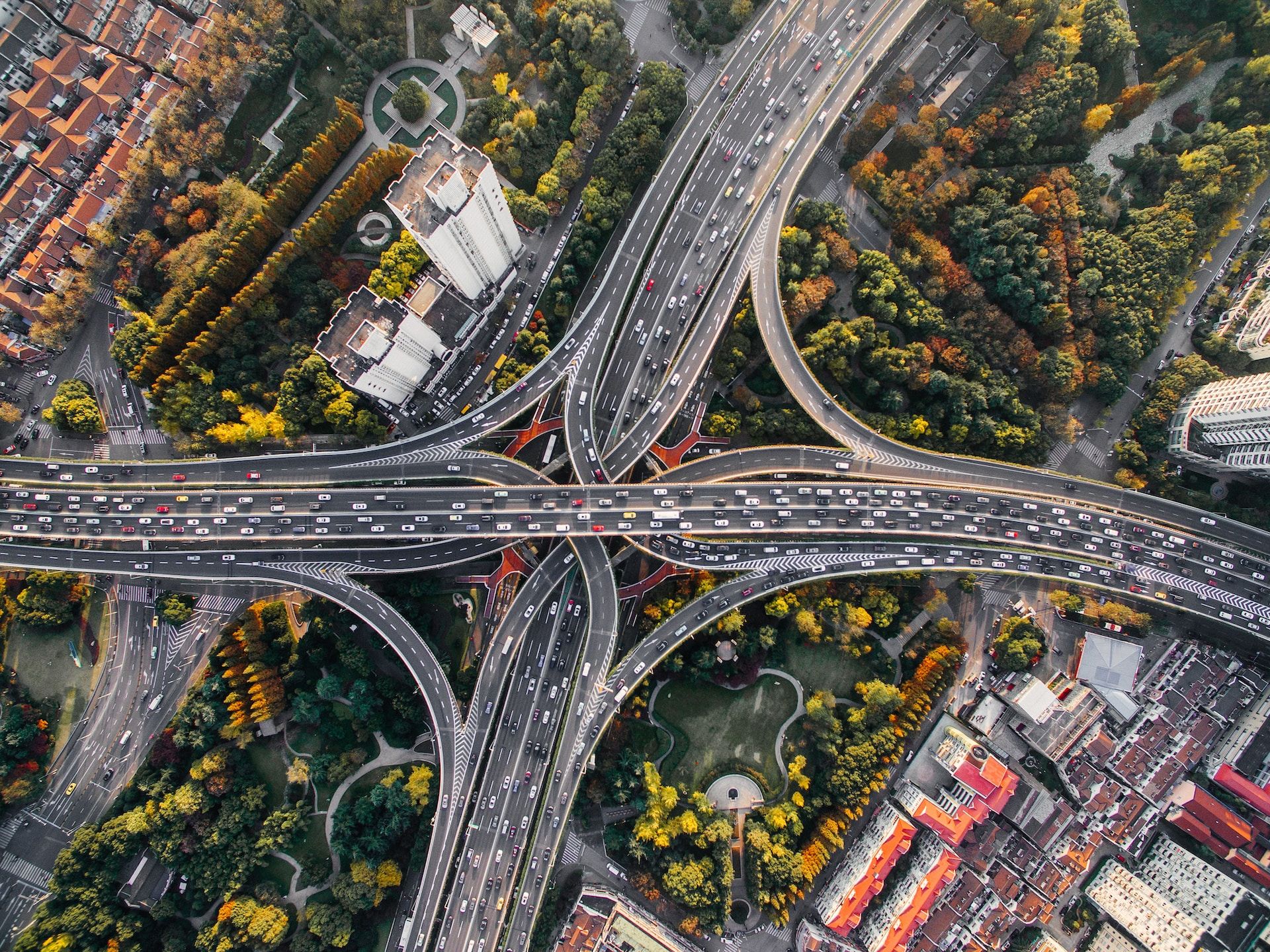 aerial image of highway traffic