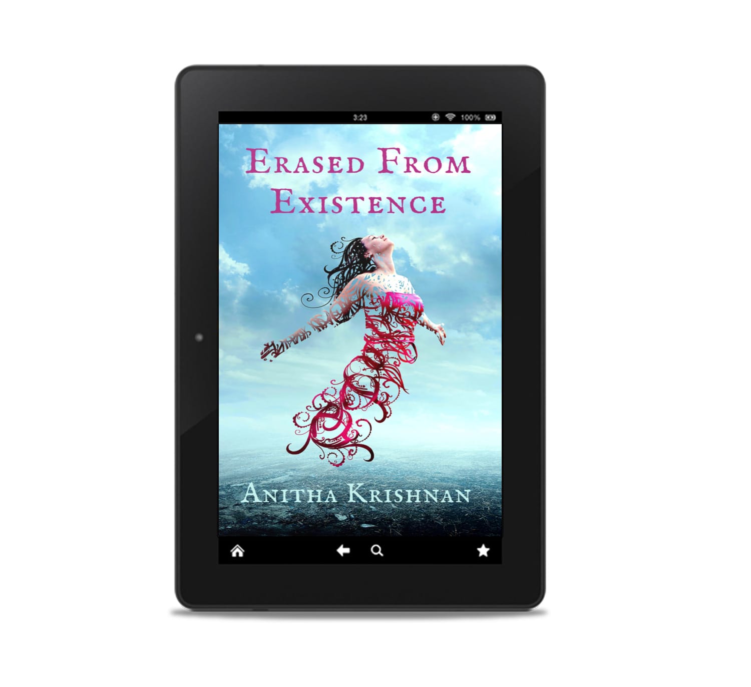 ebook cover mockup for paranormal mystery novel, 'Erased From Existence' by Anitha Krishnan