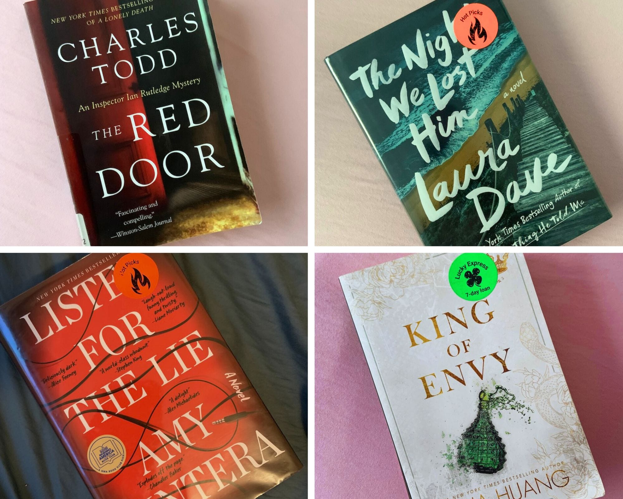 collage of 4 images, each featuring a paperback novel