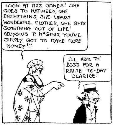 A comic panel that explains the origin of the phrase 'Keeping Up With The Joneses'