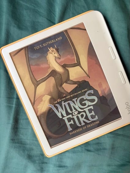 ebook cover of Darkness Of Dragons, Book #10 of Wings Of Fire, featuring a sand-coloured dragon