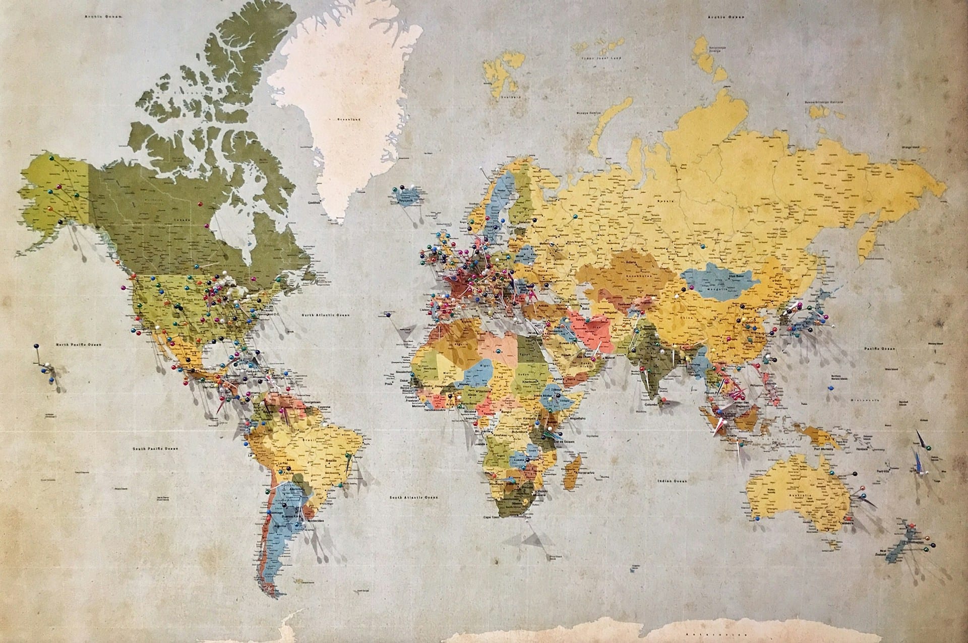 world map on a wall
