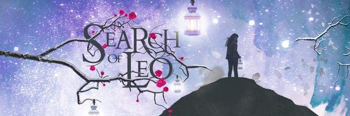 Ebook cover for In Search of Leo depicting a girl with a lantern atop a hill against a backdrop of stars