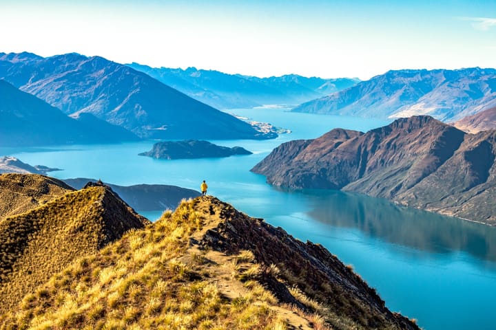 view of fjords from the top of a mountain