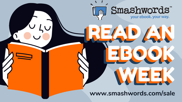 Banner featuring a girl reading a book advertising the Smashwords Read An Ebook Week Sale