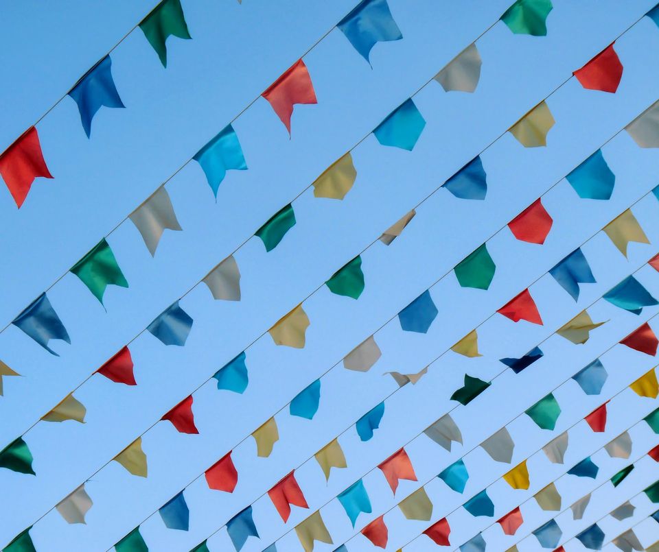 rows of colourful pennants